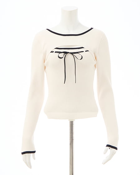 INGNI(イング) デコルテオープンリブニット オフホワイト/クロ