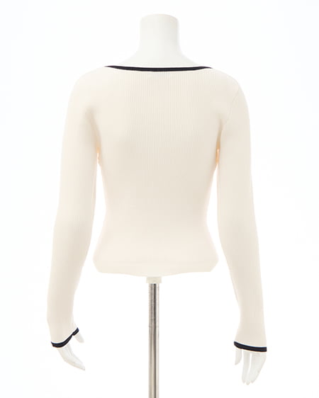 INGNI(イング) デコルテオープンリブニット オフホワイト/クロ