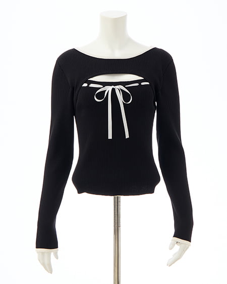 INGNI(イング) デコルテオープンリブニット クロ/オフホワイト