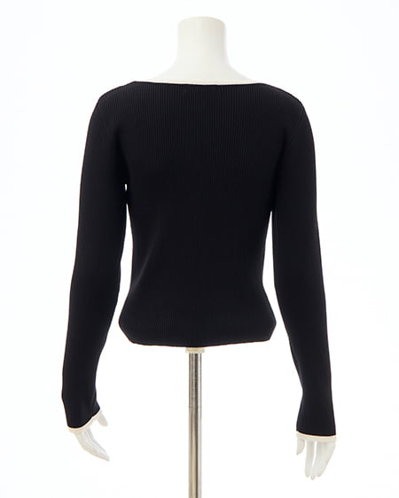 INGNI(イング) デコルテオープンリブニット クロ/オフホワイト