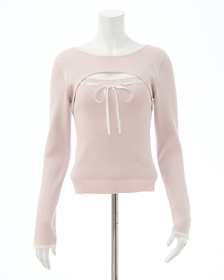 INGNI(イング) デコルテオープンリブニット ピンク/オフホワイト