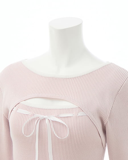 INGNI(イング) デコルテオープンリブニット ピンク/オフホワイト