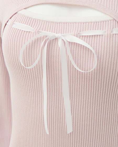 INGNI(イング) デコルテオープンリブニット ピンク/オフホワイト