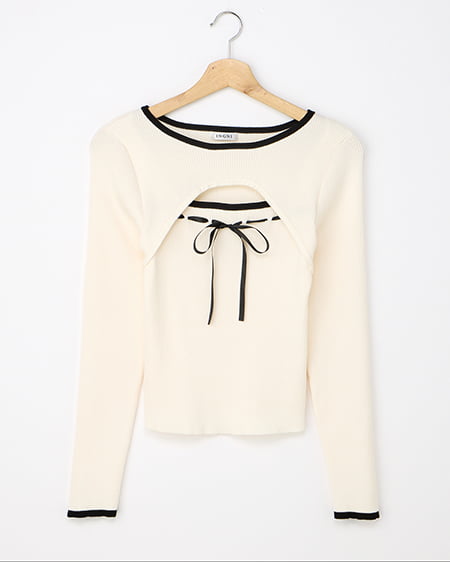 【4/8 2時までの限定価格】【WEB限定】デコルテオープンリブニット