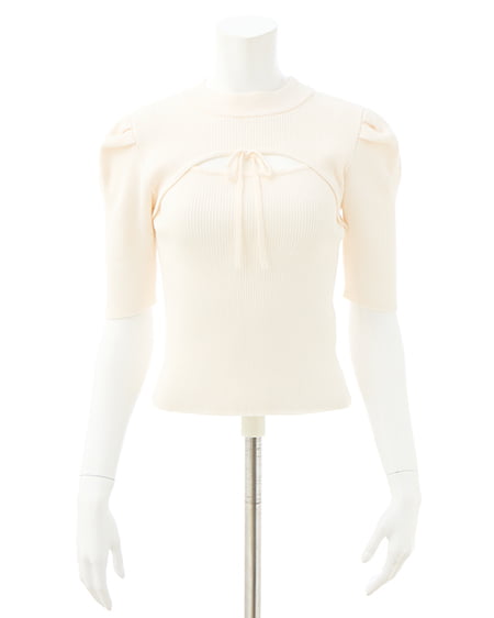 INGNI(イング) デコルテオープン5分袖ニット オフホワイト