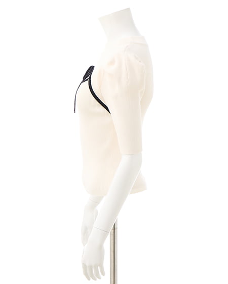 INGNI(イング) デコルテオープン5分袖ニット オフホワイト/クロ