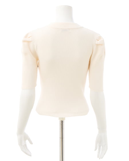 INGNI(イング) デコルテオープン5分袖ニット オフホワイト/クロ