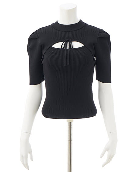 INGNI(イング) デコルテオープン5分袖ニット クロ