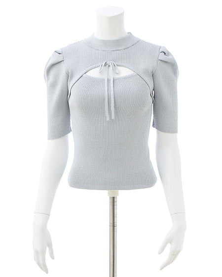 INGNI(イング) デコルテオープン5分袖ニット サックス