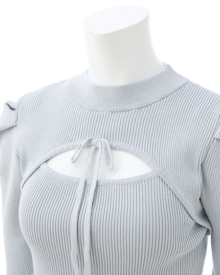 INGNI(イング) デコルテオープン5分袖ニット サックス