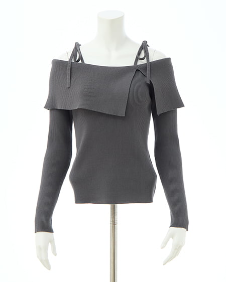 INGNI(イング) 両肩リボンスリットニット グレー