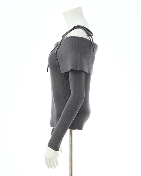 INGNI(イング) 両肩リボンスリットニット グレー