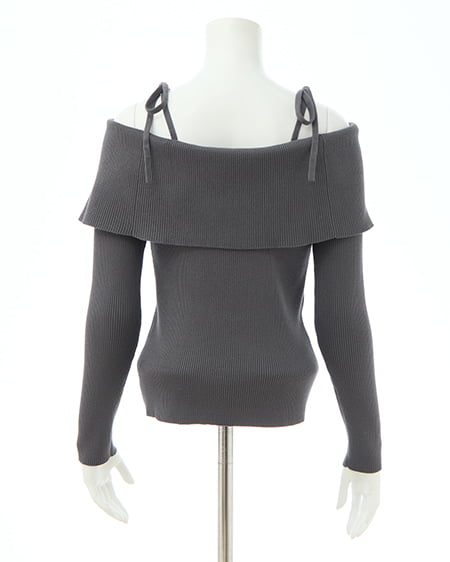 INGNI(イング) 両肩リボンスリットニット グレー