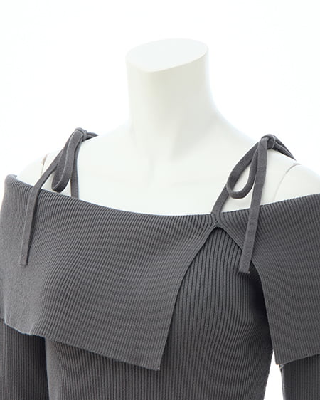 INGNI(イング) 両肩リボンスリットニット グレー