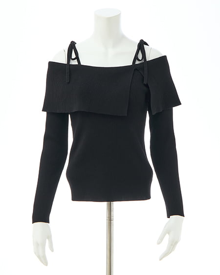 INGNI(イング) 両肩リボンスリットニット クロ