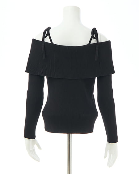 INGNI(イング) 両肩リボンスリットニット クロ