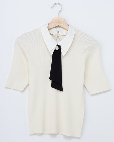 【4/15 2時までの限定価格】【WEB限定】襟付ボウタイ半袖ニット