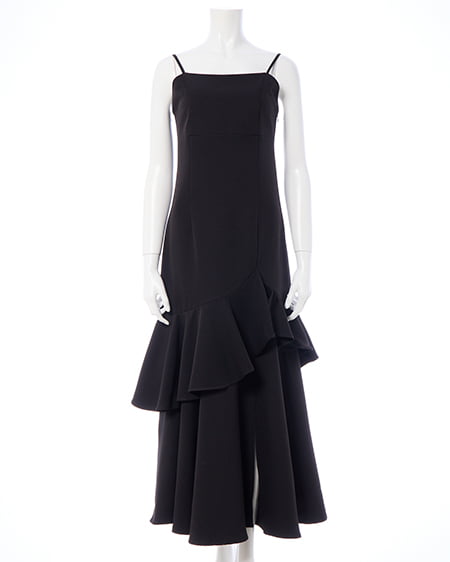 INGNI(イング) バックレースアップアシメスリットキャミワンピース クロ