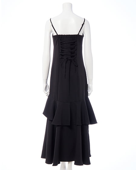 INGNI(イング) バックレースアップアシメスリットキャミワンピース クロ