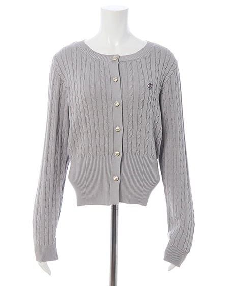 INGNI(イング) 胸刺繍金ボタンケーブルニットカーディガン ライトグレー