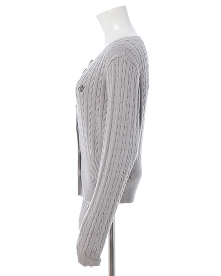 INGNI(イング) 胸刺繍金ボタンケーブルニットカーディガン ライトグレー