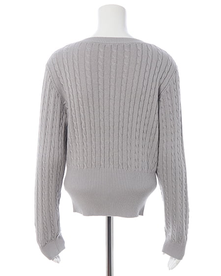 INGNI(イング) 胸刺繍金ボタンケーブルニットカーディガン ライトグレー