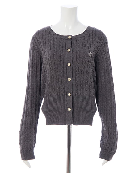INGNI(イング) 胸刺繍金ボタンケーブルニットカーディガン チャコールグレー