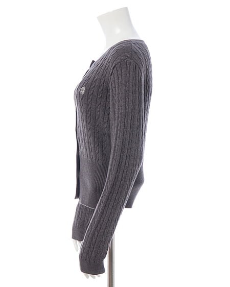 INGNI(イング) 胸刺繍金ボタンケーブルニットカーディガン チャコールグレー