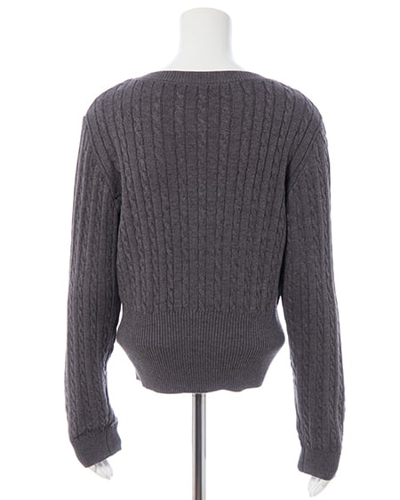 INGNI(イング) 胸刺繍金ボタンケーブルニットカーディガン チャコールグレー