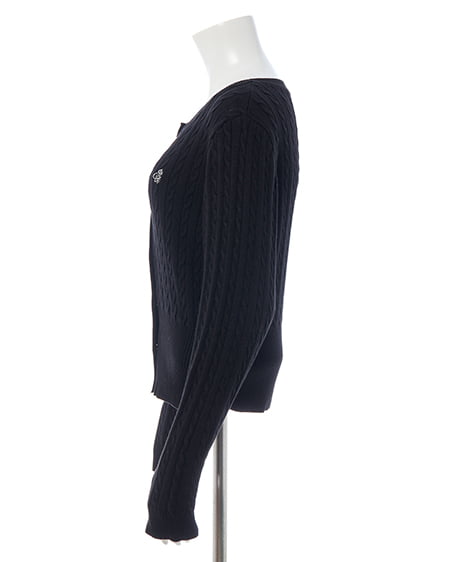 INGNI(イング) 胸刺繍金ボタンケーブルニットカーディガン クロ