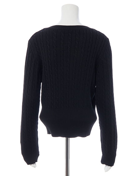 INGNI(イング) 胸刺繍金ボタンケーブルニットカーディガン クロ