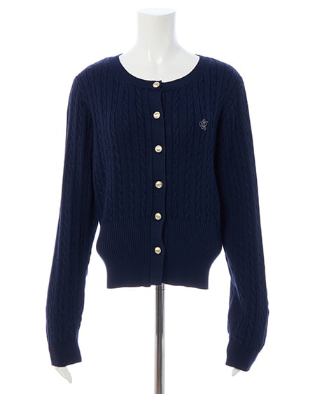 INGNI(イング) 胸刺繍金ボタンケーブルニットカーディガン コン