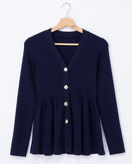 【INGNI SOELA】【期間限定価格】金ボタンペプラムニットカーディガン