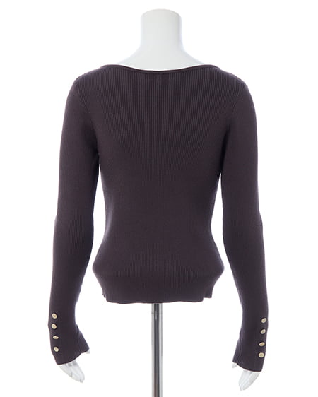 INGNI(イング) ボートネック袖金ボタンニット チャコールグレー