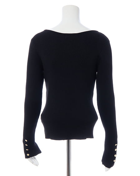 INGNI(イング) ボートネック袖金ボタンニット クロ