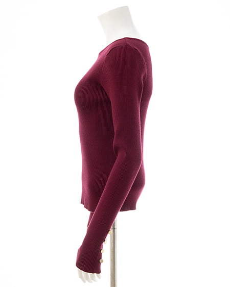 INGNI(イング) ボートネック袖金ボタンニット ボルドー