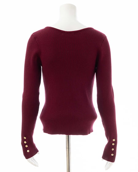 INGNI(イング) ボートネック袖金ボタンニット ボルドー