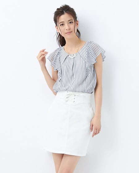 フリルストライプシフォン／TOPS｜INGNI(イング) 公式通販｜INGNI STORE