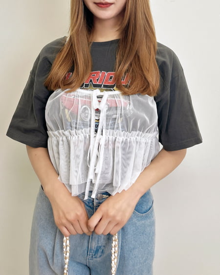 INGNI（イング） ピグメントロゴプリントTシャツ ﾁｬｺｰﾙｸﾞﾚｰ