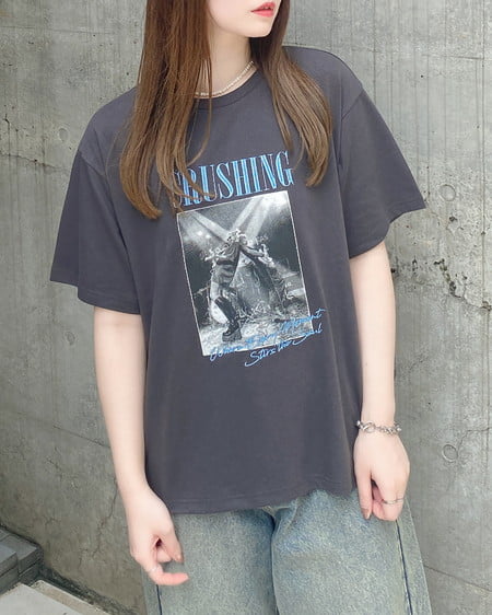 INGNI(イング) ロック転写プリントTシャツ（ＯＵＴＬＥＴ） チャコールグレー/ブルー