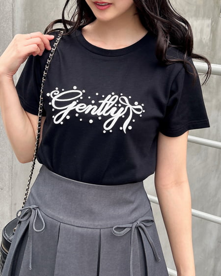 INGNI(イング) ふくれ刺繍パールロゴTシャツ（ＯＵＴＬＥＴ） クロ