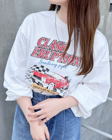 ピグメントアソートロゴプリントロングTシャツ