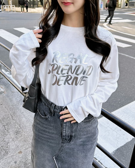 INGNI（イング） 箔プリントロングTシャツ ｵﾌﾎﾜｲﾄ