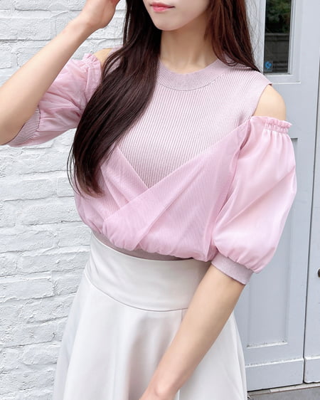 INGNI(イング) チュールカシュクール半袖ニット ピンク