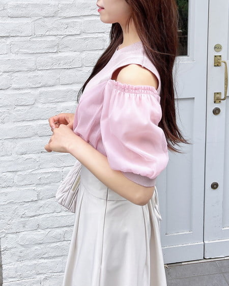 INGNI(イング) チュールカシュクール半袖ニット ピンク