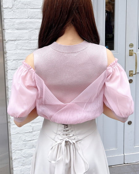 INGNI(イング) チュールカシュクール半袖ニット ピンク