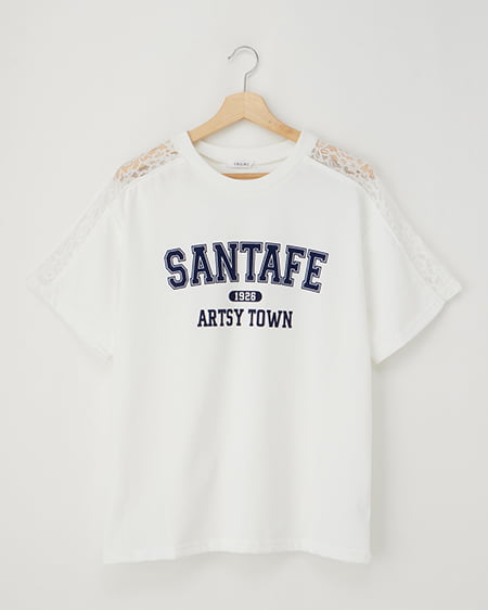 袖レースドッキングカレッジロゴTシャツ