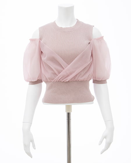 INGNI(イング) チュールカシュクール半袖ニット ピンク