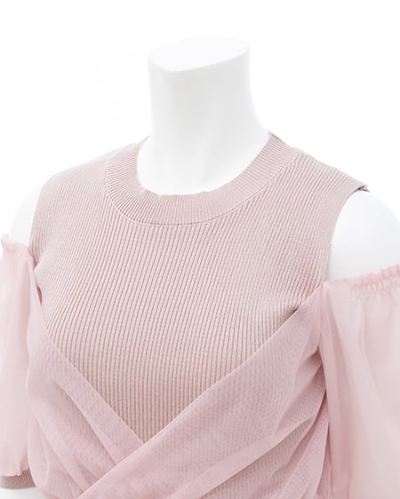 INGNI(イング) チュールカシュクール半袖ニット ピンク
