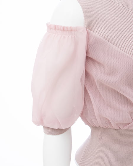 INGNI(イング) チュールカシュクール半袖ニット ピンク